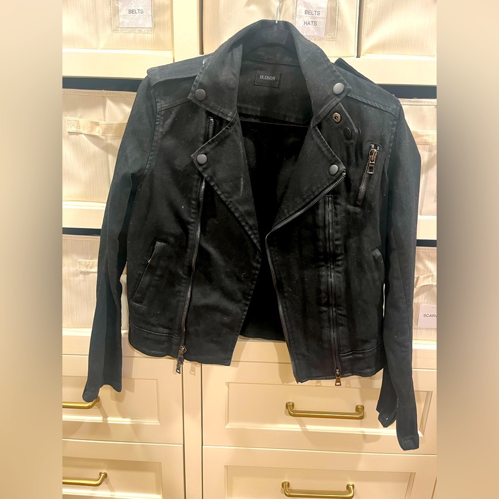 Hudson moto jacket. Black denim. XS.
